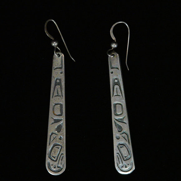 Vintage Silver Danny Dennis Metal Arts Pacific Coast Inlay Dangle Wire Earrings